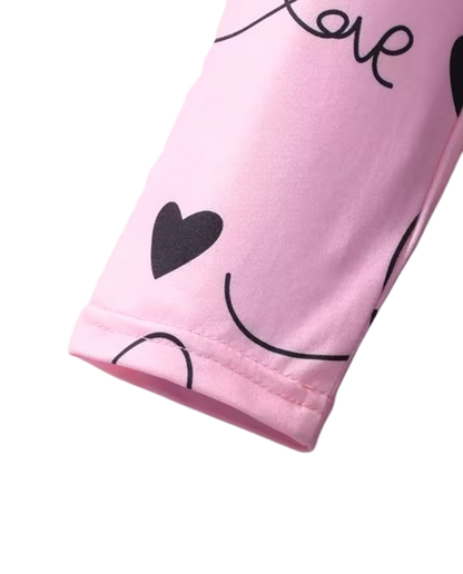 The Juliana - Baby Girl Pink Love Long Sleeve & Half Skirt Two Piece Set