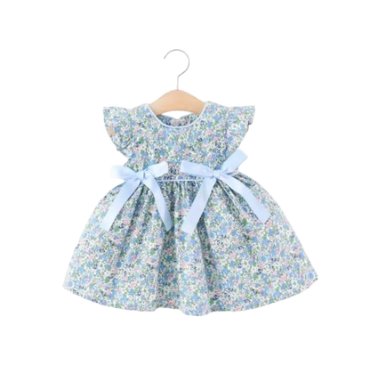 The Noa - Baby Girl Blue Floral Baby Sweet Bow Dress