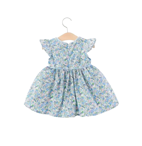 The Noa - Baby Girl Blue Floral Baby Sweet Bow Dress