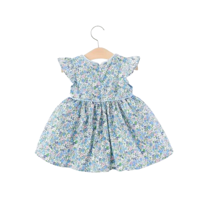The Noa - Baby Girl Blue Floral Baby Sweet Bow Dress
