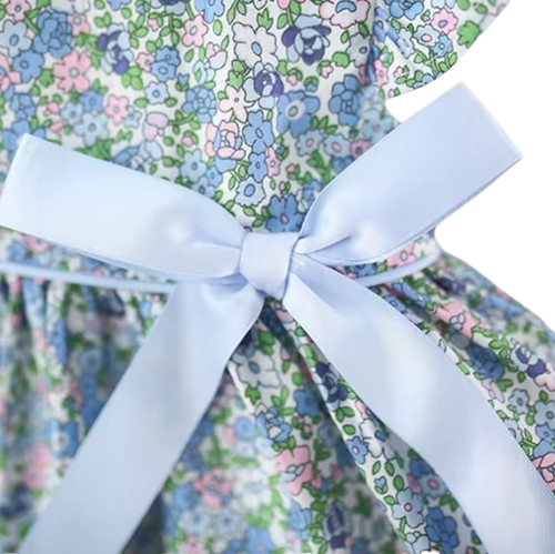 The Noa - Baby Girl Blue Floral Baby Sweet Bow Dress