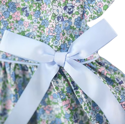 The Noa - Baby Girl Blue Floral Baby Sweet Bow Dress