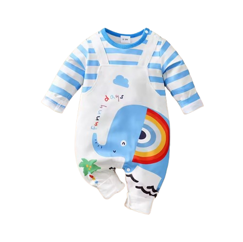 The Ali - Baby Unisex Happy Elephant Casual Striped Long-Sleeved Onesies