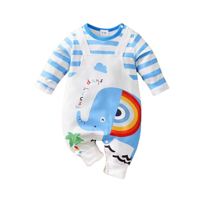 The Ali - Baby Unisex Happy Elephant Casual Striped Long-Sleeved Onesies