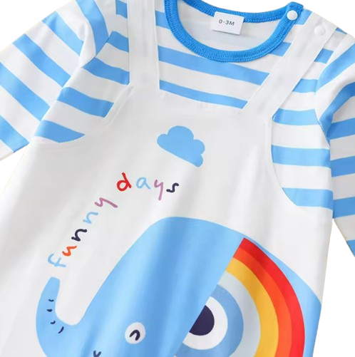 The Ali - Baby Unisex Happy Elephant Casual Striped Long-Sleeved Onesies