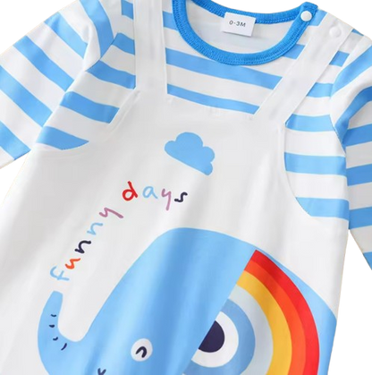 The Ali - Baby Unisex Happy Elephant Casual Striped Long-Sleeved Onesies