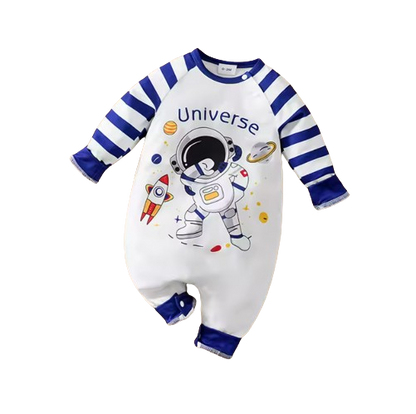 The Jaylen - Baby Boy Universe Letter with Astronaut Print Cartoon Romper