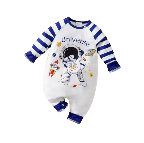 The Jaylen - Baby Boy Universe Letter with Astronaut Print Cartoon Romper