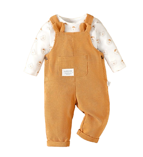 The Darcy - Baby Unisex Orange Bear Print Bodysuit with Overall Fashion