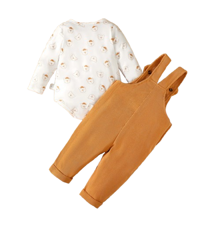 The Darcy - Baby Unisex Orange Bear Print Bodysuit with Overall Fashion