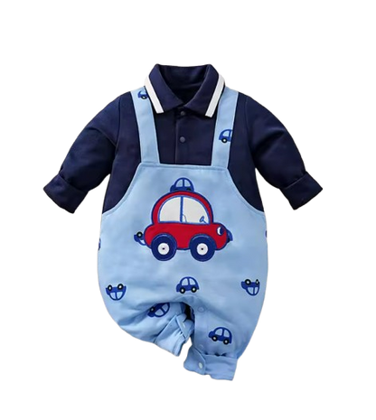 The Orion - Baby Boy Red Car Blue Jumper Cute Printed Romper