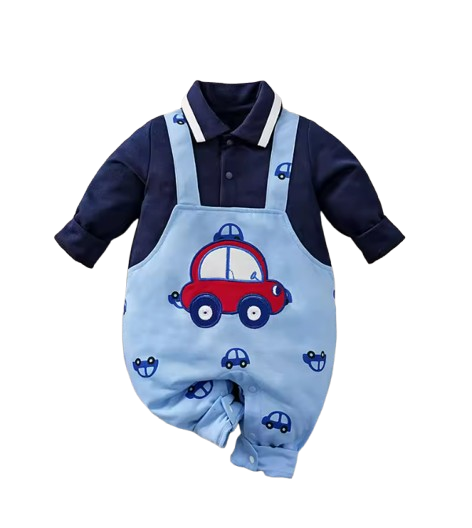 The Orion - Baby Boy Red Car Blue Jumper Cute Printed Romper