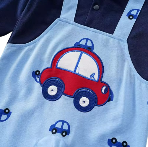 The Orion - Baby Boy Red Car Blue Jumper Cute Printed Romper
