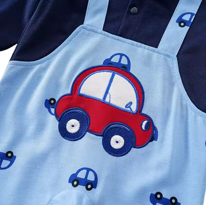 The Orion - Baby Boy Red Car Blue Jumper Cute Printed Romper