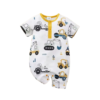 The Briggs - Baby Unisex Yellow Cars & Tractor Print Romper