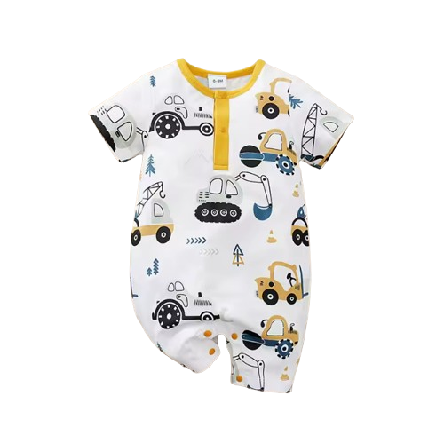 The Briggs - Baby Unisex Yellow Cars & Tractor Print Romper