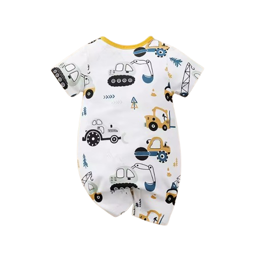 The Briggs - Baby Unisex Yellow Cars & Tractor Print Romper