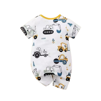 The Briggs - Baby Unisex Yellow Cars & Tractor Print Romper