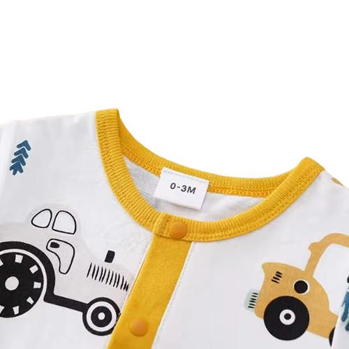 The Briggs - Baby Unisex Yellow Cars & Tractor Print Romper