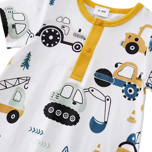 The Briggs - Baby Unisex Yellow Cars & Tractor Print Romper