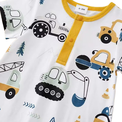 The Briggs - Baby Unisex Yellow Cars & Tractor Print Romper
