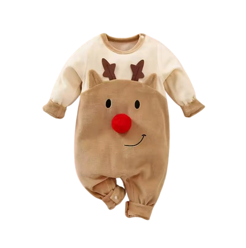 The Preston - Baby Boy Brown Moose Design Long Sleeve Romper