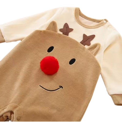 The Preston - Baby Boy Brown Moose Design Long Sleeve Romper
