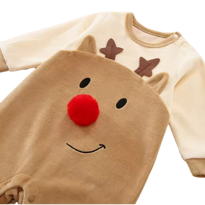The Preston - Baby Boy Brown Moose Design Long Sleeve Romper