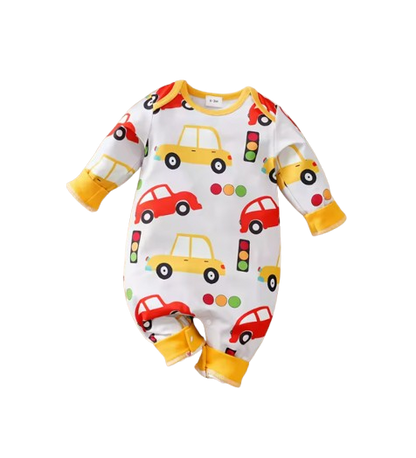 The Maximus - Baby Boy Red & Yellow Cars Print Long Sleeve Romper