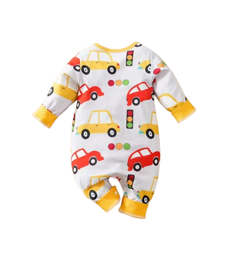 The Maximus - Baby Boy Red & Yellow Cars Print Long Sleeve Romper