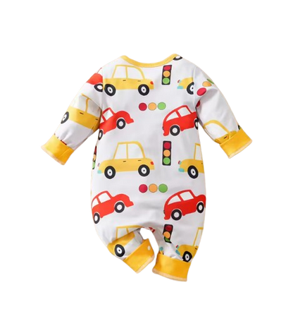 The Maximus - Baby Boy Red & Yellow Cars Print Long Sleeve Romper
