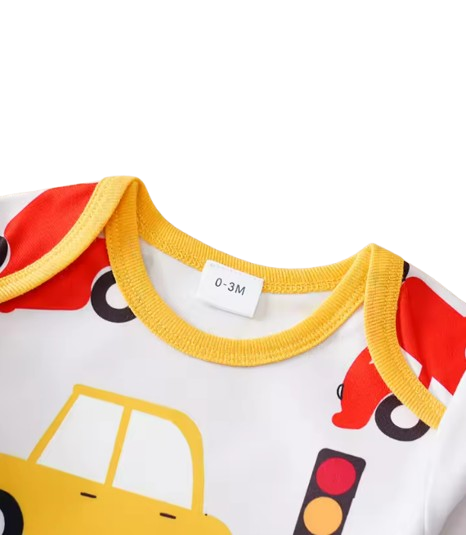 The Maximus - Baby Boy Red & Yellow Cars Print Long Sleeve Romper