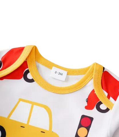 The Maximus - Baby Boy Red & Yellow Cars Print Long Sleeve Romper