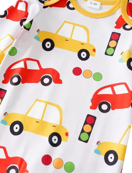 The Maximus - Baby Boy Red & Yellow Cars Print Long Sleeve Romper
