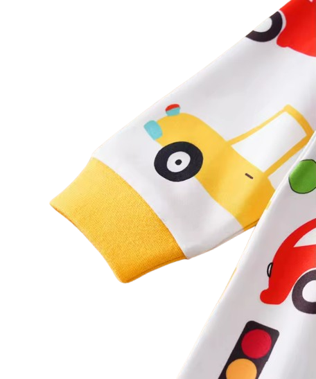 The Maximus - Baby Boy Red & Yellow Cars Print Long Sleeve Romper