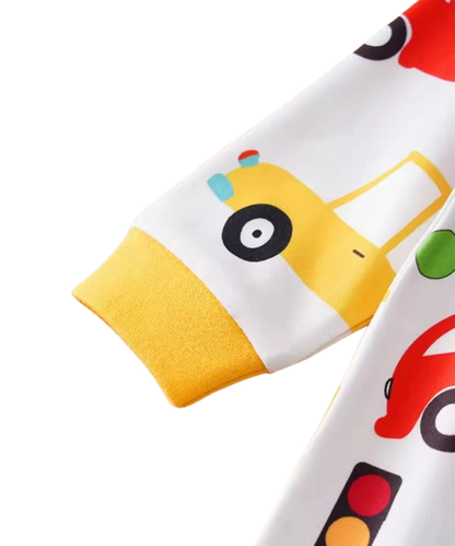 The Maximus - Baby Boy Red & Yellow Cars Print Long Sleeve Romper