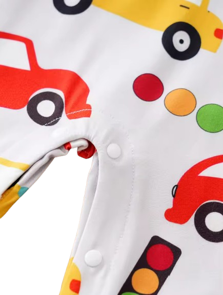 The Maximus - Baby Boy Red & Yellow Cars Print Long Sleeve Romper