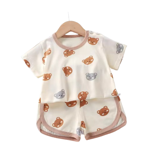 The Clark - Baby Unisex Bear Cartoon Print T-Shirt & Shorts Set