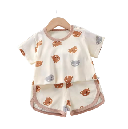 The Clark - Baby Unisex Bear Cartoon Print T-Shirt & Shorts Set