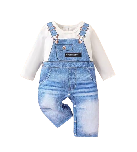 The Kyle - Baby Boy Printed  Crew Neck Long Sleeve One Piece Outfit