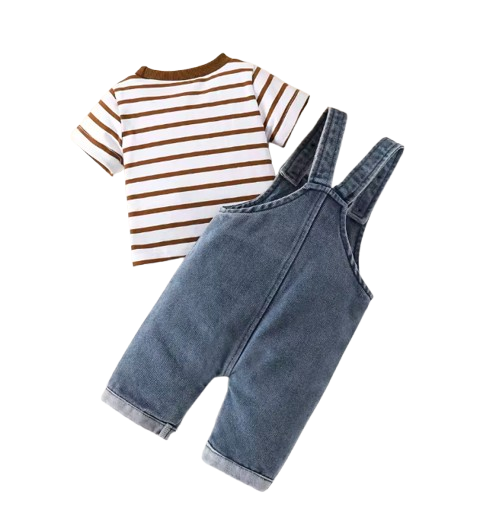 The Kieran - Baby Boy Striped Round Neck Short Sleeve Top and Stylish Pocket Overalls