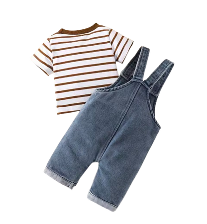 The Kieran - Baby Boy Striped Round Neck Short Sleeve Top and Stylish Pocket Overalls