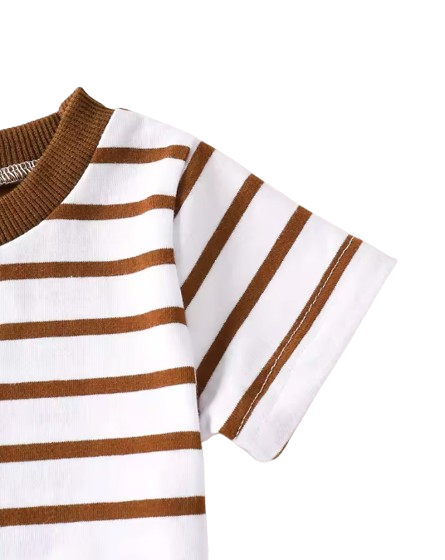 The Kieran - Baby Boy Striped Round Neck Short Sleeve Top and Stylish Pocket Overalls