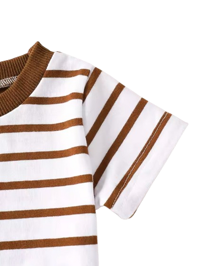 The Kieran - Baby Boy Striped Round Neck Short Sleeve Top and Stylish Pocket Overalls