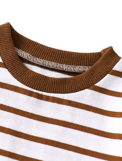 The Kieran - Baby Boy Striped Round Neck Short Sleeve Top and Stylish Pocket Overalls