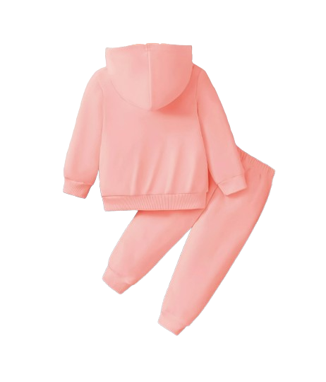 The Shiloh - Baby Girl Cartoon Cat Pattern Long Sleeved Fleece Hooded Sweatshirt + Casual Simple Pants Set
