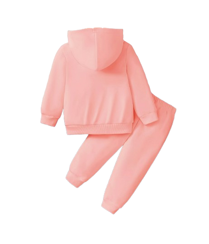 The Shiloh - Baby Girl Cartoon Cat Pattern Long Sleeved Fleece Hooded Sweatshirt + Casual Simple Pants Set