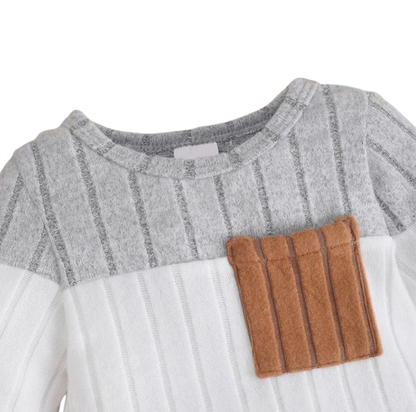 The Sutton - Baby Boy Gray Long Sleeved Color Blocked Bodysuit + Gray Pants + Hat Outfit Set