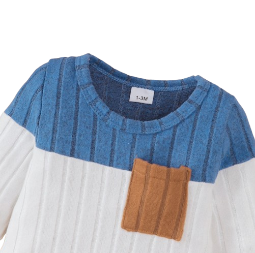The Sutton - Baby Boy Blue Long Sleeved Color Blocked Bodysuit + Gray Pants + Hat Outfit Set