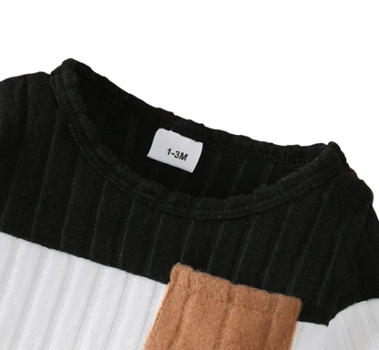 The Sutton - Baby Boy Black Long Sleeved Color Blocked Bodysuit + Gray Pants + Hat Outfit Set